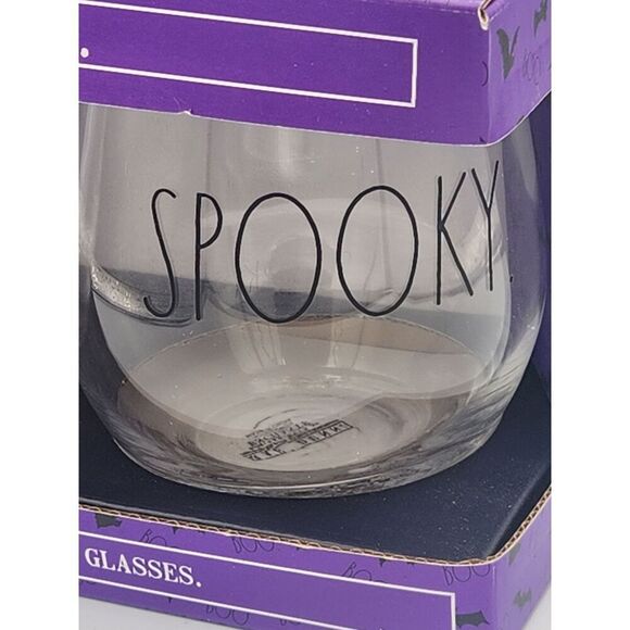 RAE DUNN Halloween Clear Stemless Wine Glasses WICKED and SPOOKY - Picture 2 of 5